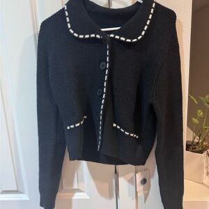 Commense Black Women's Cardigan with White Accents
